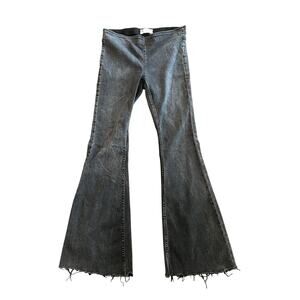 Free People High Rise Black Flare Jeans Size 29 | Festival Boho Raw Hem‎ Stretch